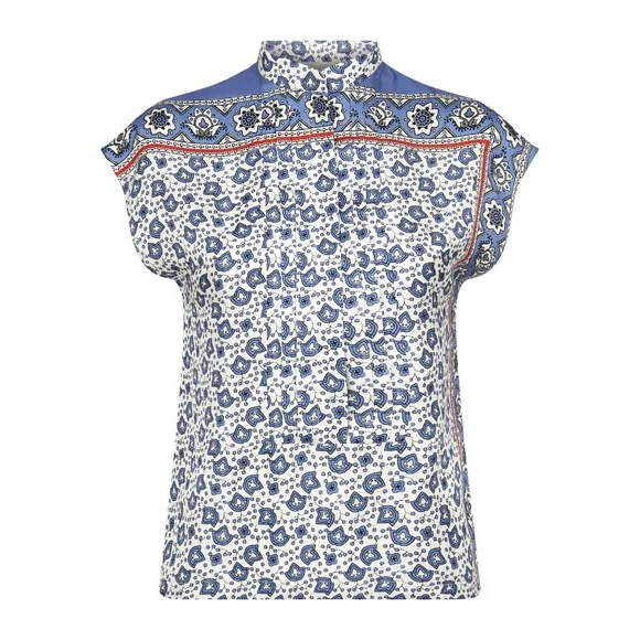 Chloé Silk Bandana Print Mandarin Collar Blouse Chloe FR 42 Size 10